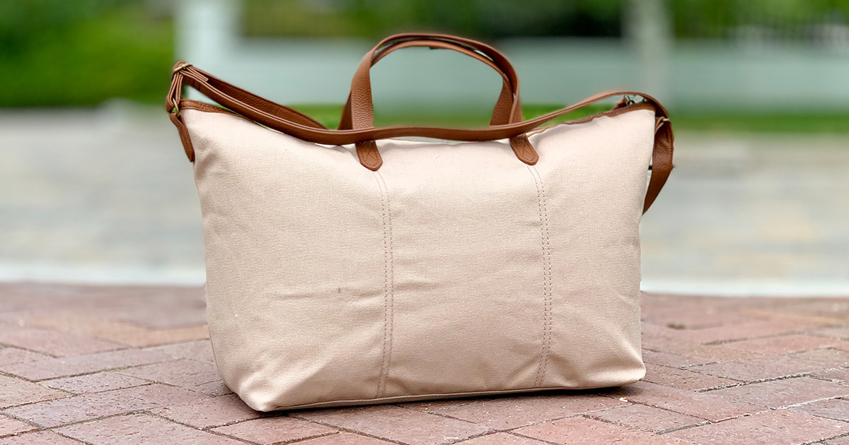 time and tru cream and tan weekender bag