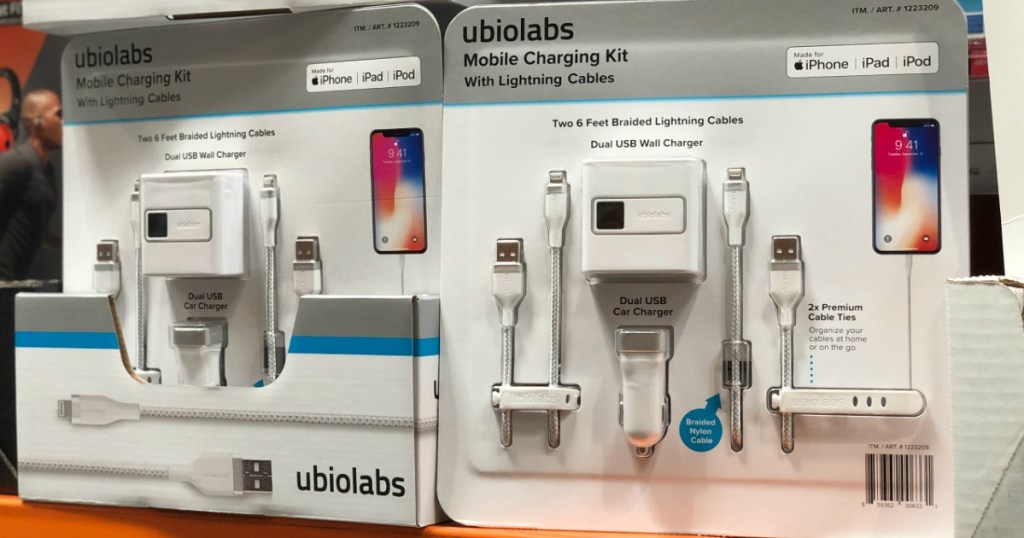 two packages of Apple charging cables on store shelf