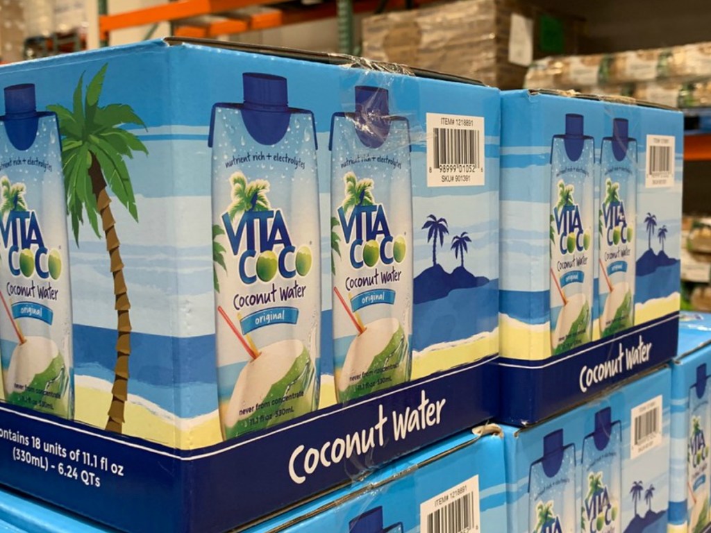 large box of coconut water in store