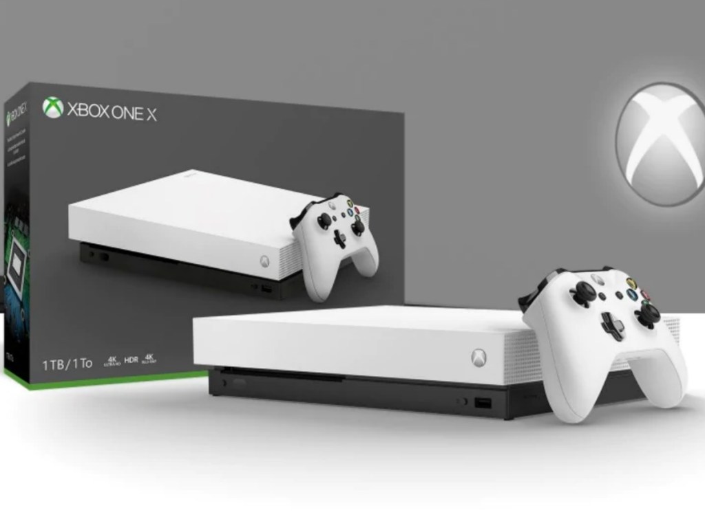 xbox one x robot white box and console with remote