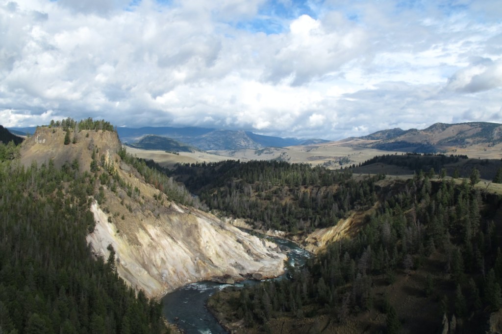 aerial view of yellowstone park canyon