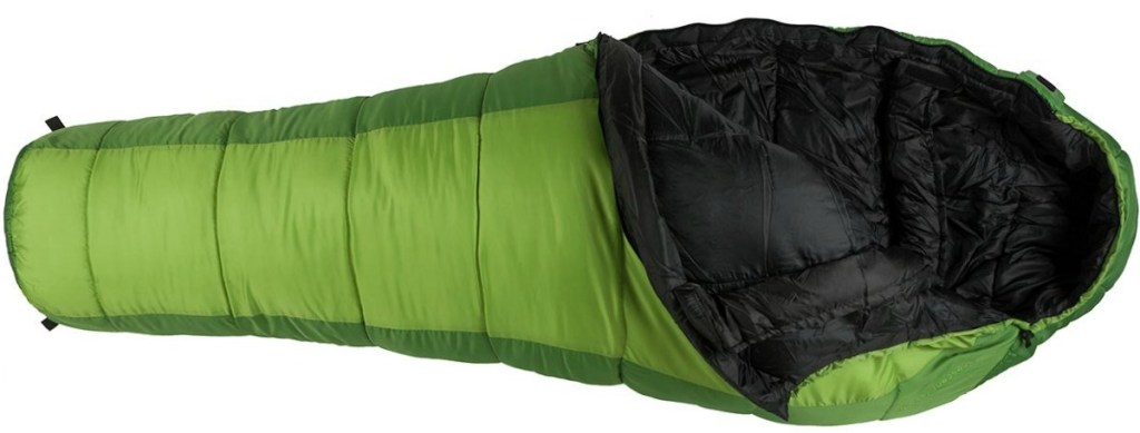 Lime green colored zero degree sleeping bag with black trim