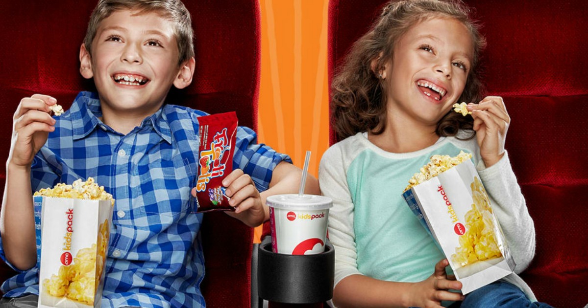 kids eating popcorn at an amc theater