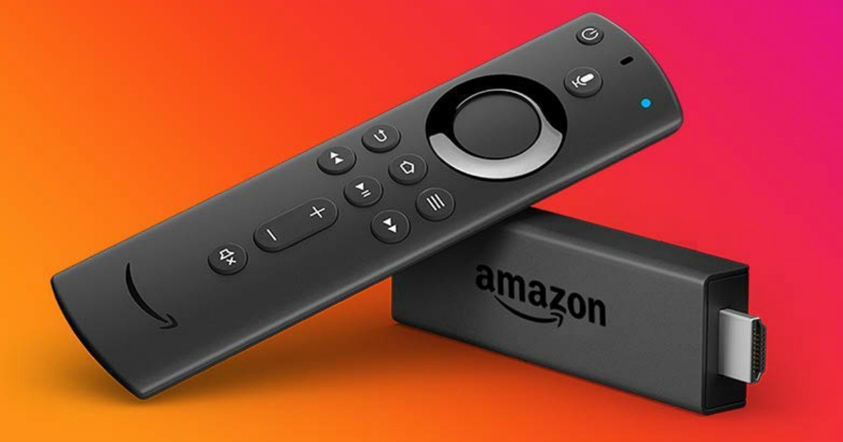 Amazon Fire TV Stick on orange background