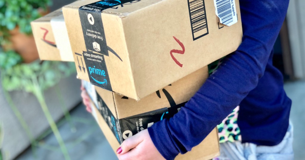 carrying amazon prime shipping boxes
