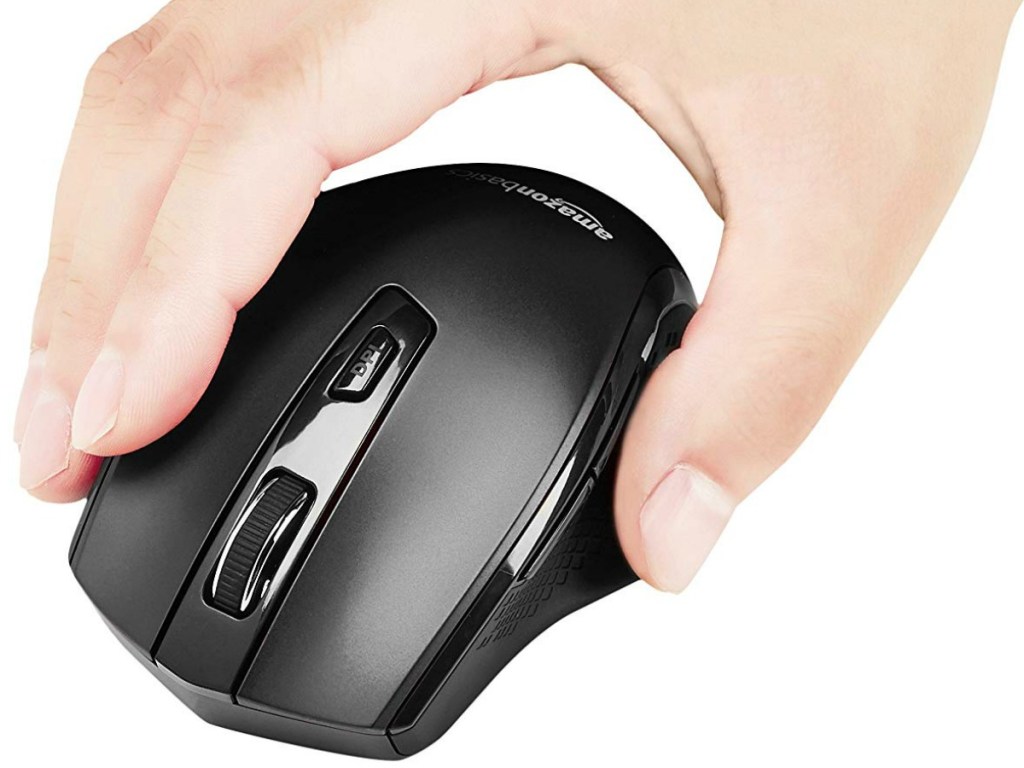 Black wireless mouse in-hand