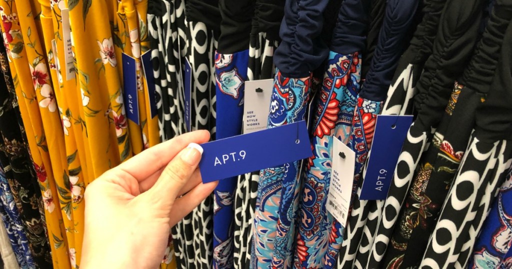 hand holding Apt. 9 tag on maxi skirts at Kohl's