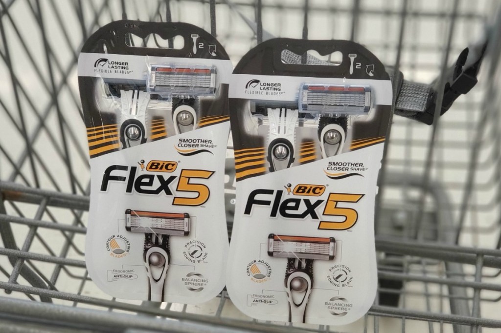 Men's disposable razors from BIC in cart at Walgreens