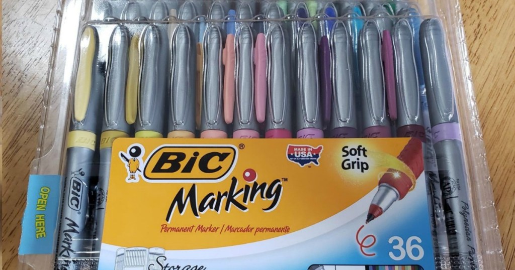 BIC Intensity Fashion Permanent Markers package on table