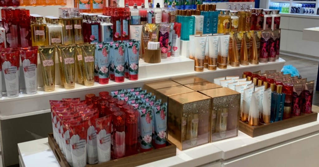 Bath & Body Works store display of lotions and body wash