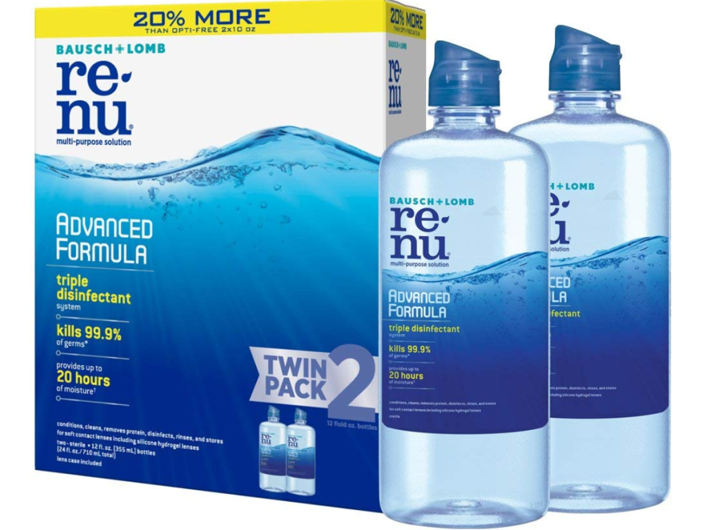 Bausch + Lomb ReNu Lens Solution Twin Pack with two bottles outside box