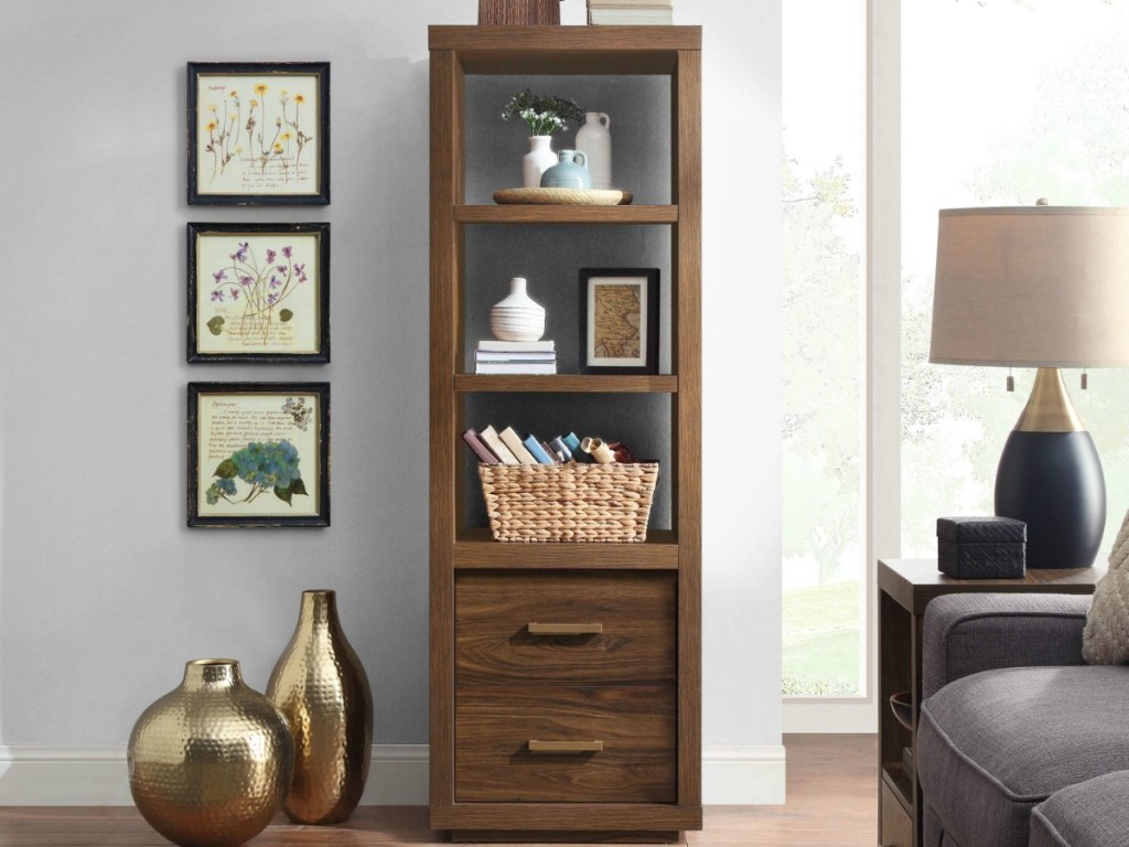 shelf with items on it in livingroom area