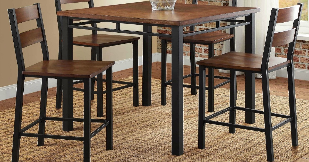 brown and black, counter height dining set.