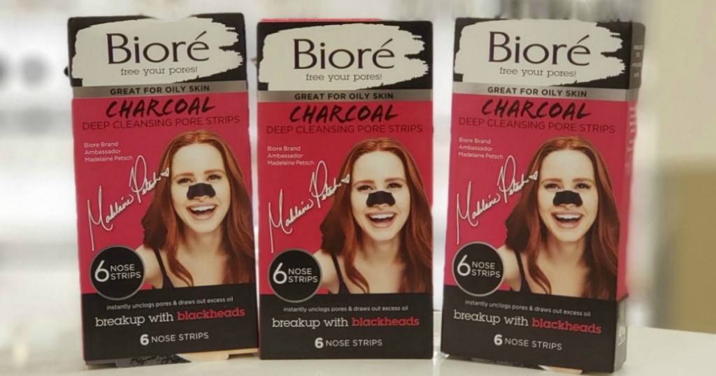 Three packs of Biore Pore Strips 6-Count packs on counter in Target