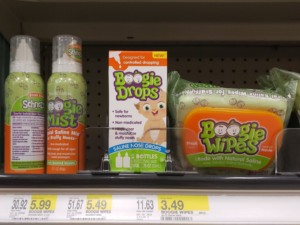 Boogie Saline Nose Drops on shelf at Target