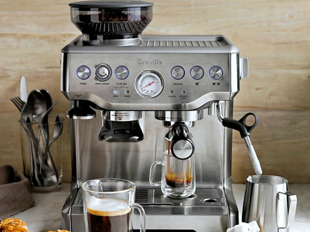 Breville Barista Express Espresso Machine with cups of Espresso