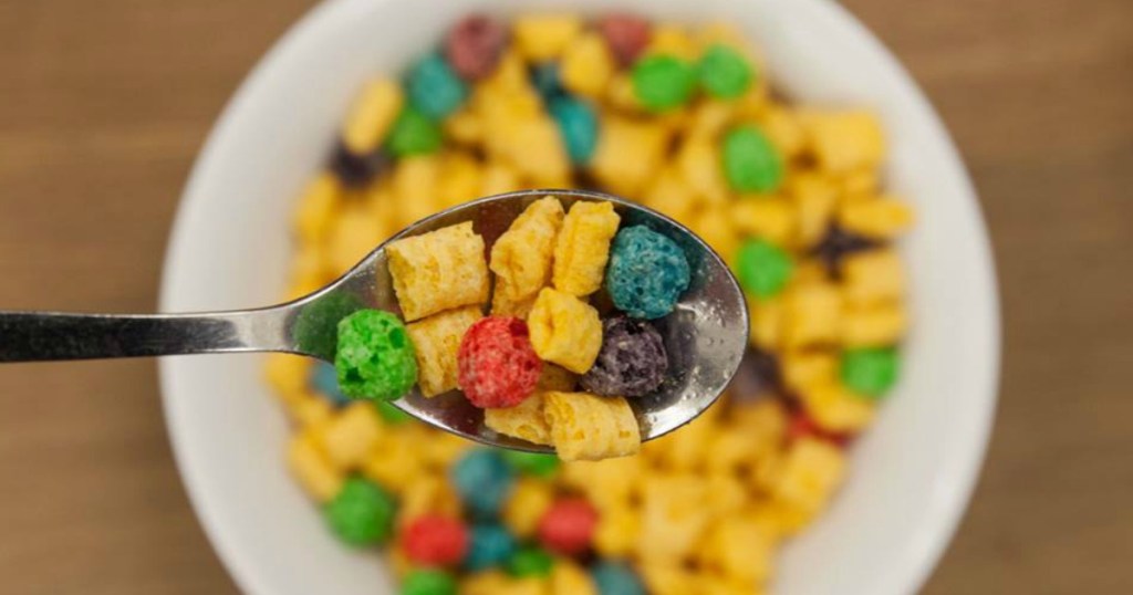 cap'n crunch cereal in a bowl with milk