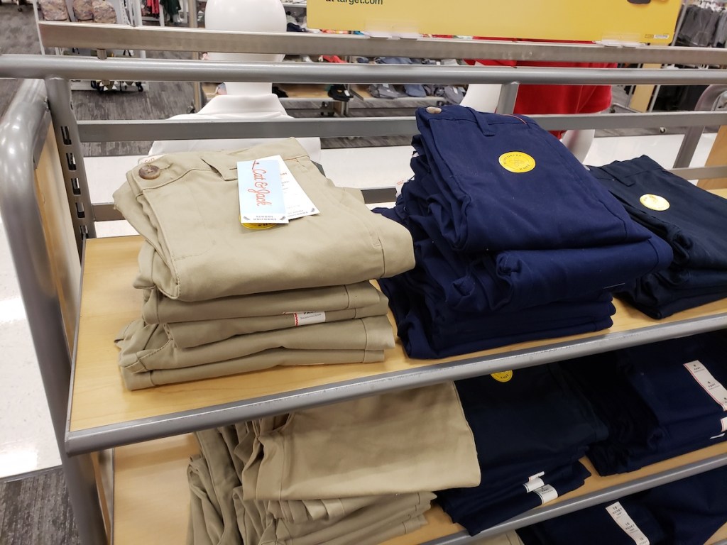 Cat & Jack uniform pants on shelf at Target