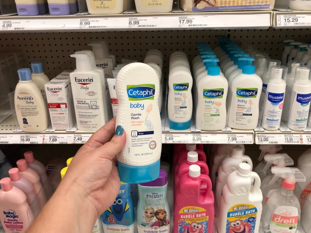 woman hand holding cetaphil baby gentle wash in target