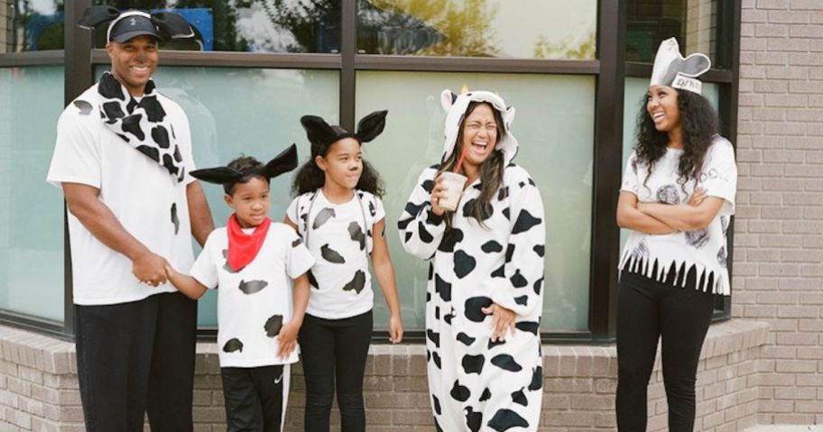 family dressed up for Chick-fil-A Cow Appreciation Day