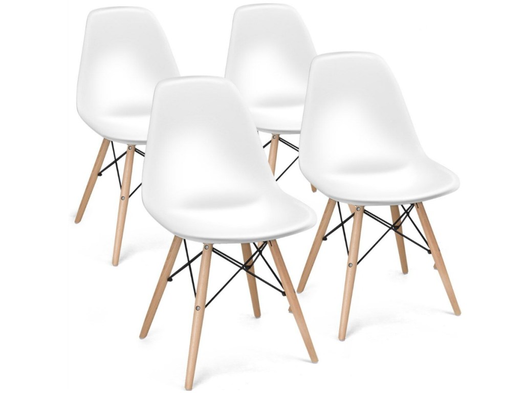 Costway Mid-Century Modern 4 chairs - white with brown wooden legs