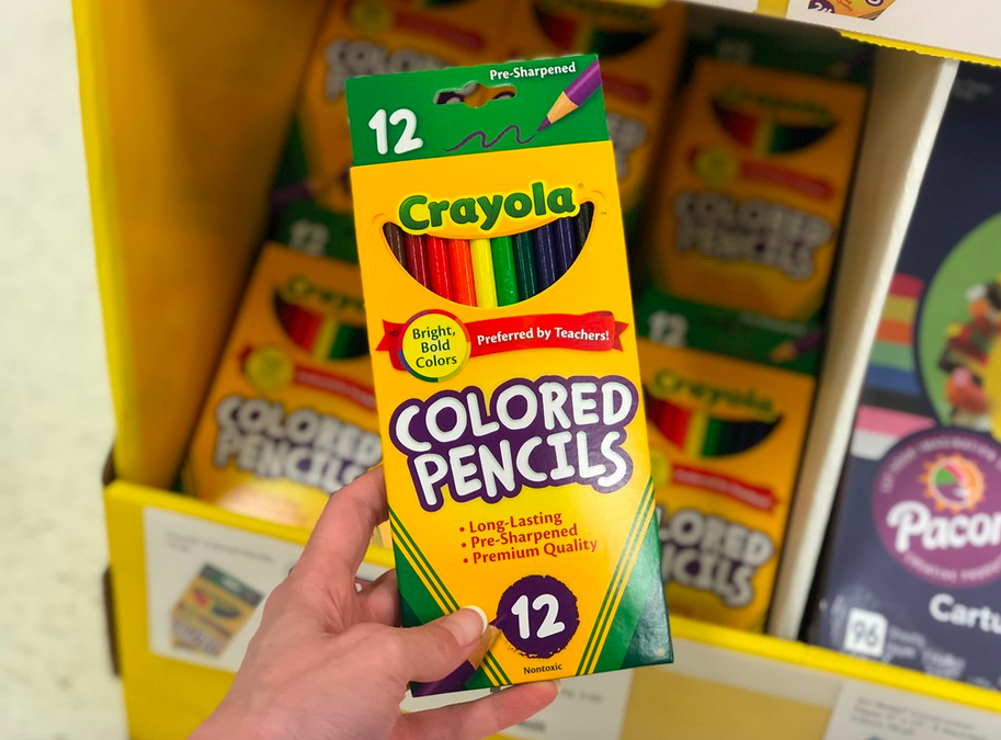 Woman holding box of Crayola Colored Pencils