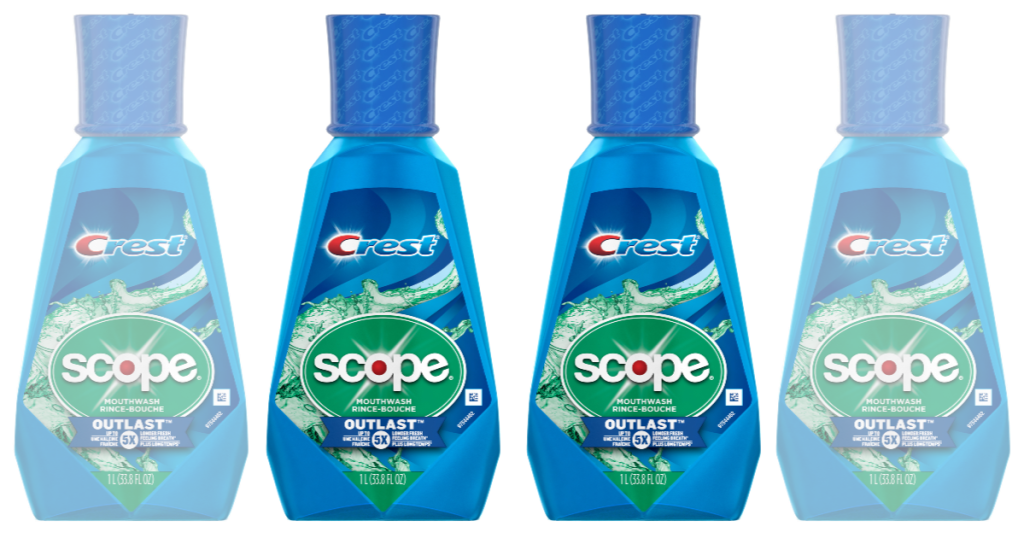 Crest Scope Outlast Mouthwash 1-Liter Bottle side by side