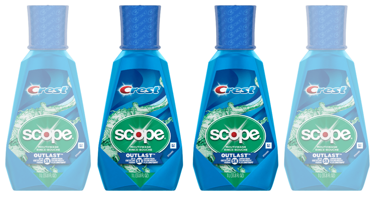 Crest Scope Outlast Mouthwash 1-Liter Bottle side by side