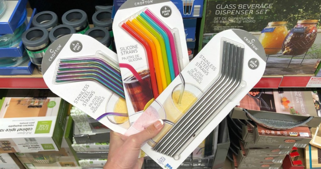 Crofton Reusable Straws fanned in hand at ALDI