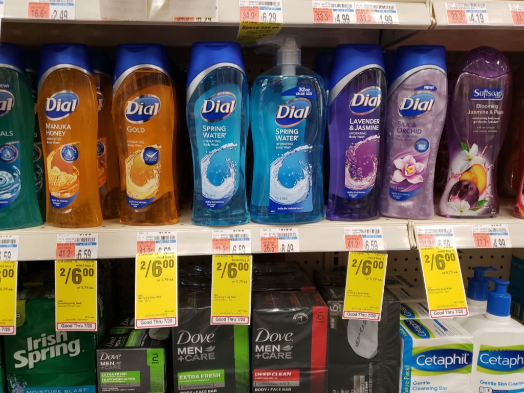 CVS Dial Body wash shelf with sale signs