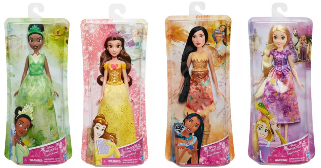 A variety of Disney Princess Dolls in package from Target