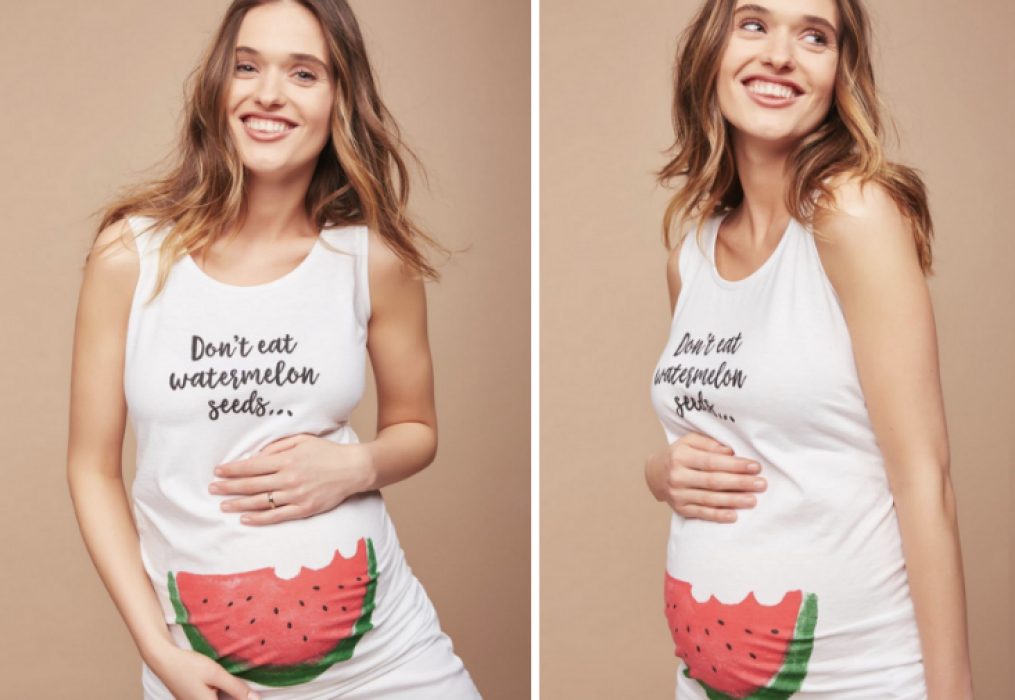 Woman wearing Don't Eat Watermelon Seeds Maternity Graphic Tank Top