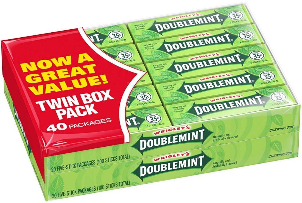 A 40-Count package of Wrigley's Doublemint chewing gum with a white background