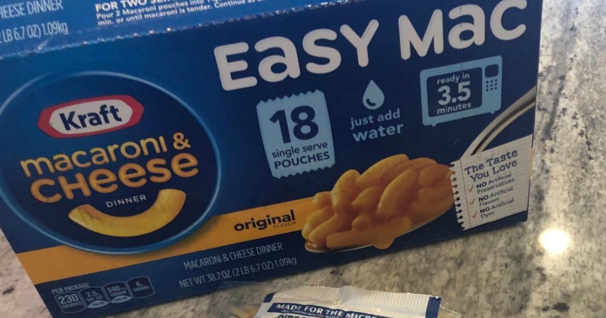 Kraft Easy Mac pouches 18ct box on counter