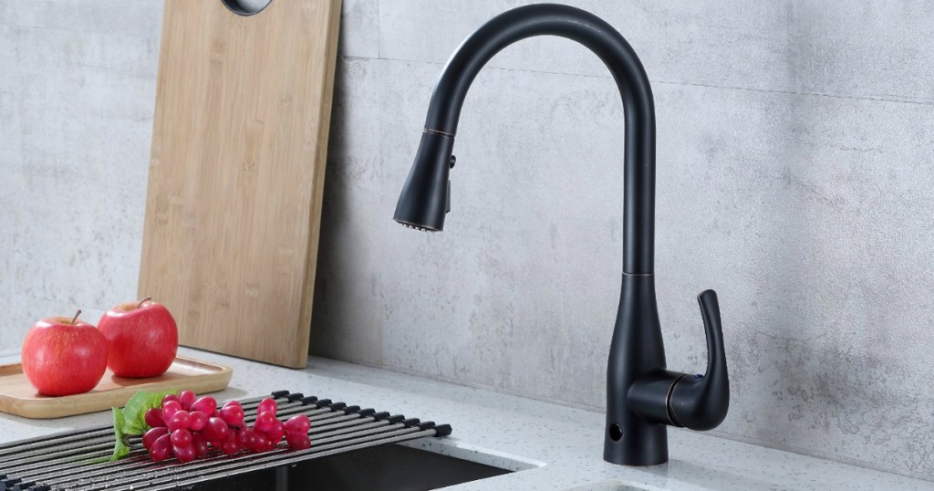 FLOW Motion Sensor Kitchen Faucet in kitchen with tomatoes on counter