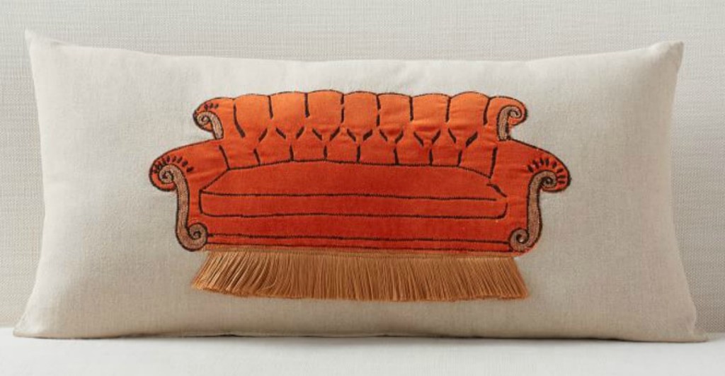 Friends Pillow with image of orange sofa