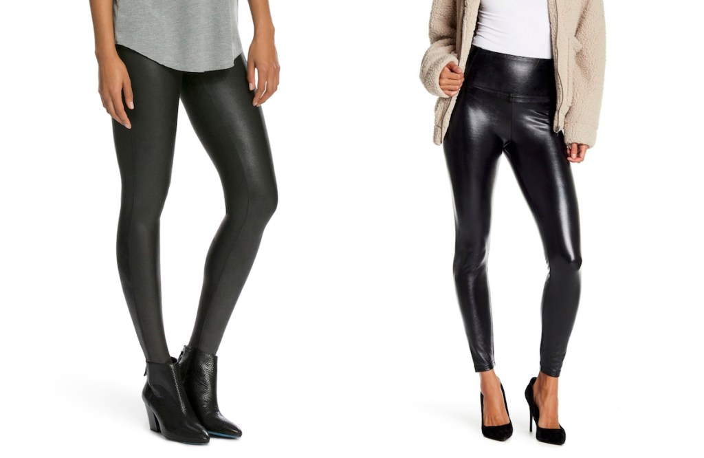 side by side of faux leather leggings Nordstrom knockoff