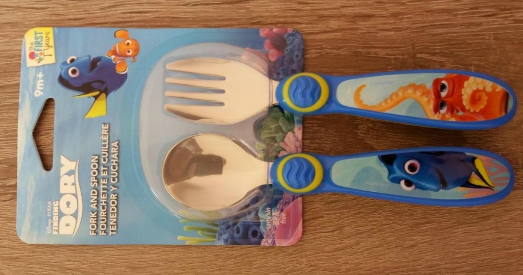 Pixar Dory Stainless Steel Flatware for Kids on table