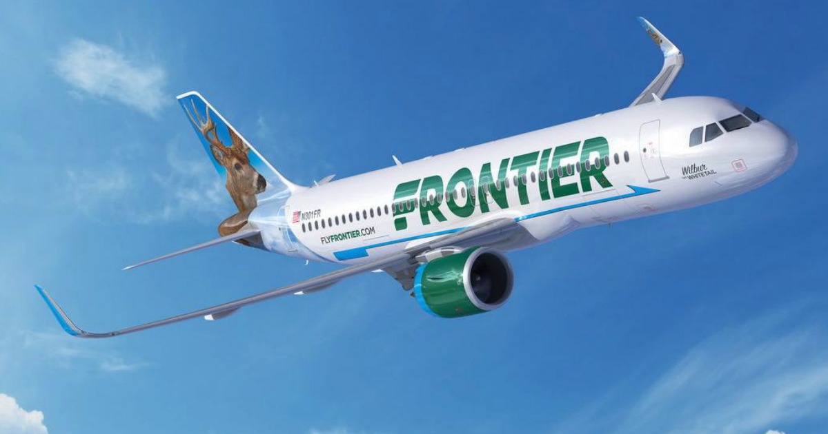 frontier airlines plane in flight