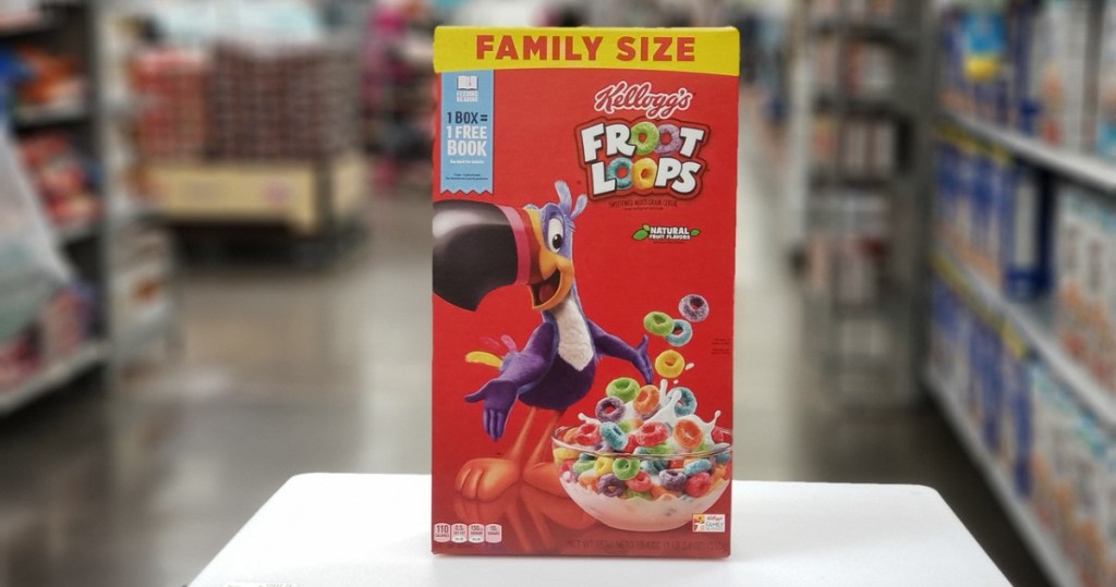 box of family size fruit loops in store