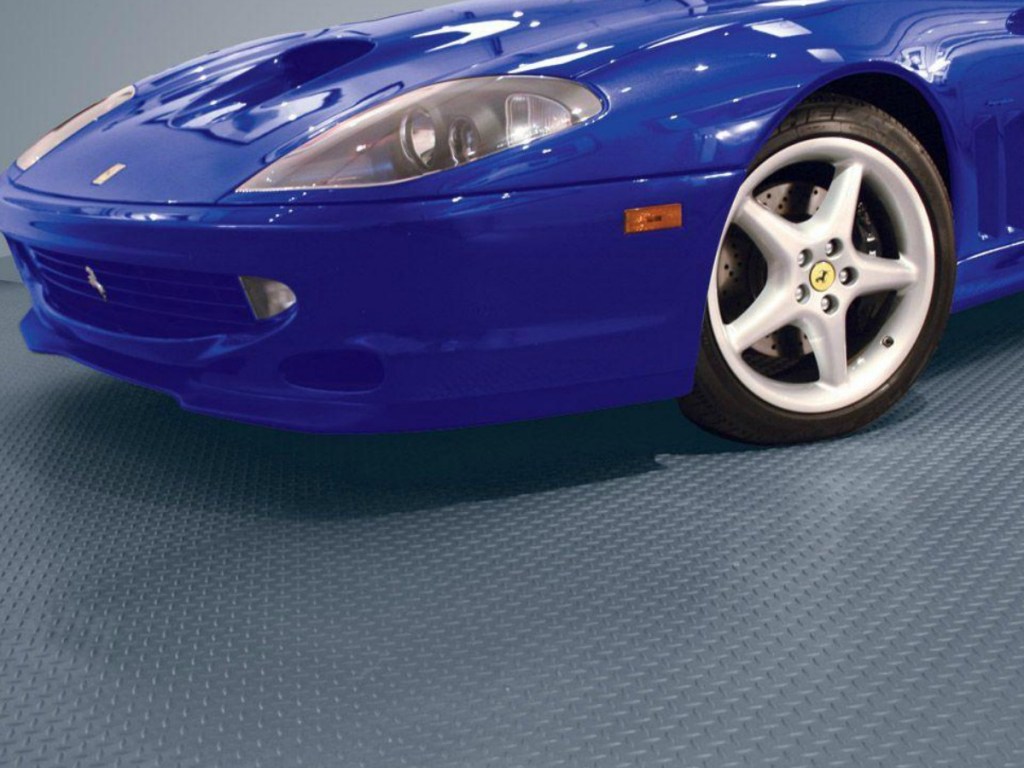 blue car on vinyl blue diamond flooring