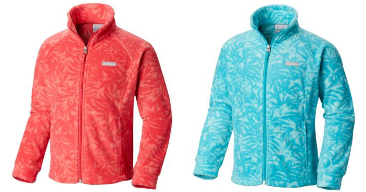 two girls fleece jackets in pink and blue