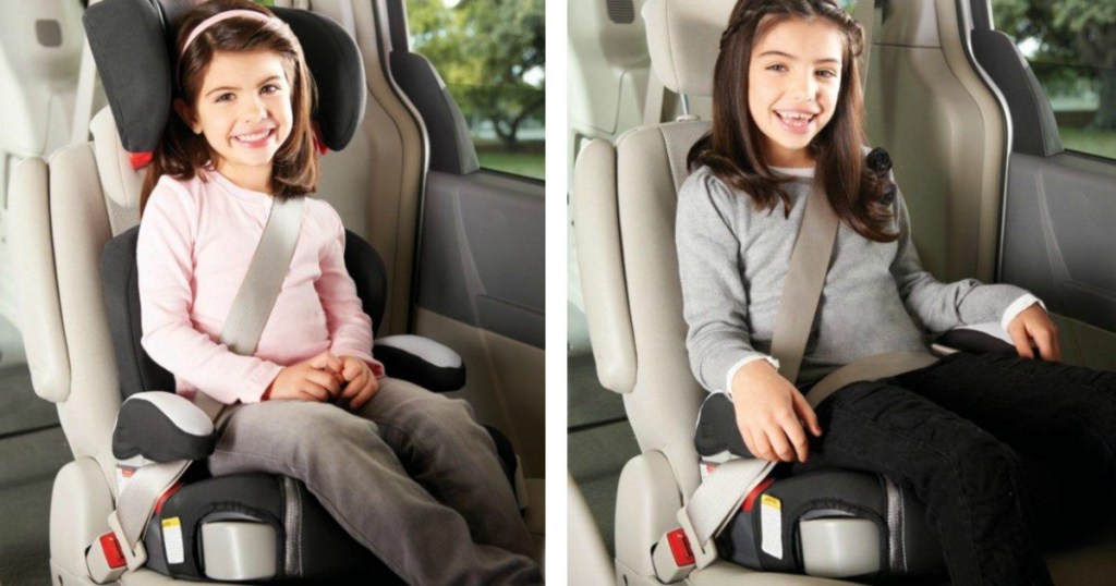 kids sitting in a booster seat in a vehicle