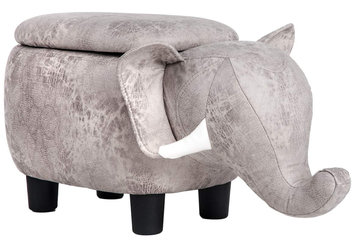 Grey Elephant Animal Storage Ottoman Footrest Stool