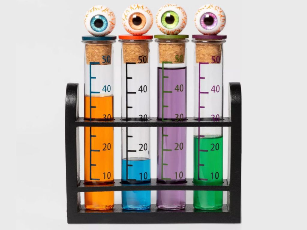 Halloween Test Tube with Eyeballs Set filled with liquid