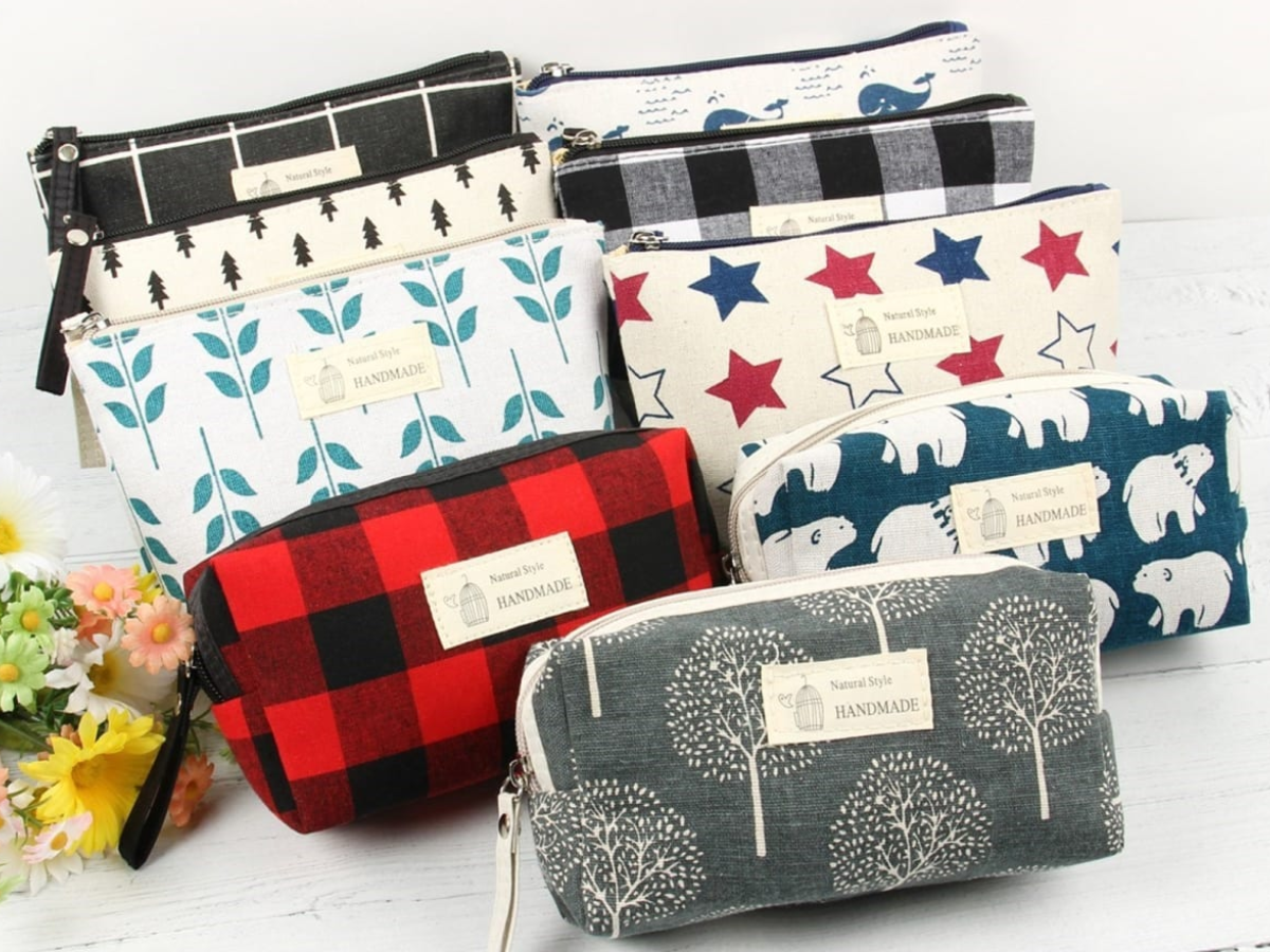 a variety of nine different Handmade Cosmetic Bags