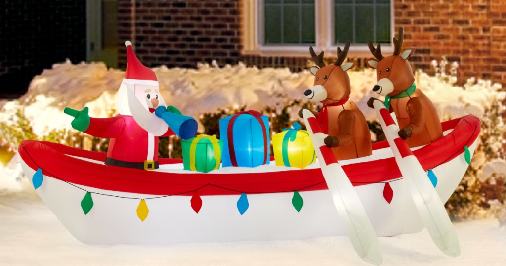 Holiday Time Airflowz™ 10 ft. Inflatable Row Boat Santa with Reindeer, Lights Up