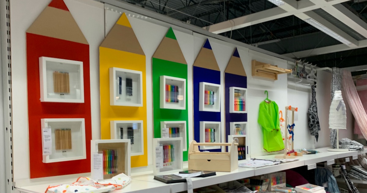 IKEA store display with colored pencils & pens