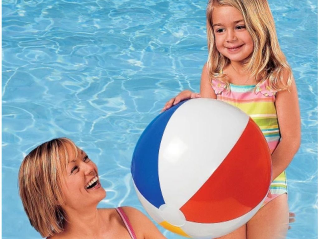 mom and daughter with Intex 20" Glossy Panel Inflatable Beach Ball