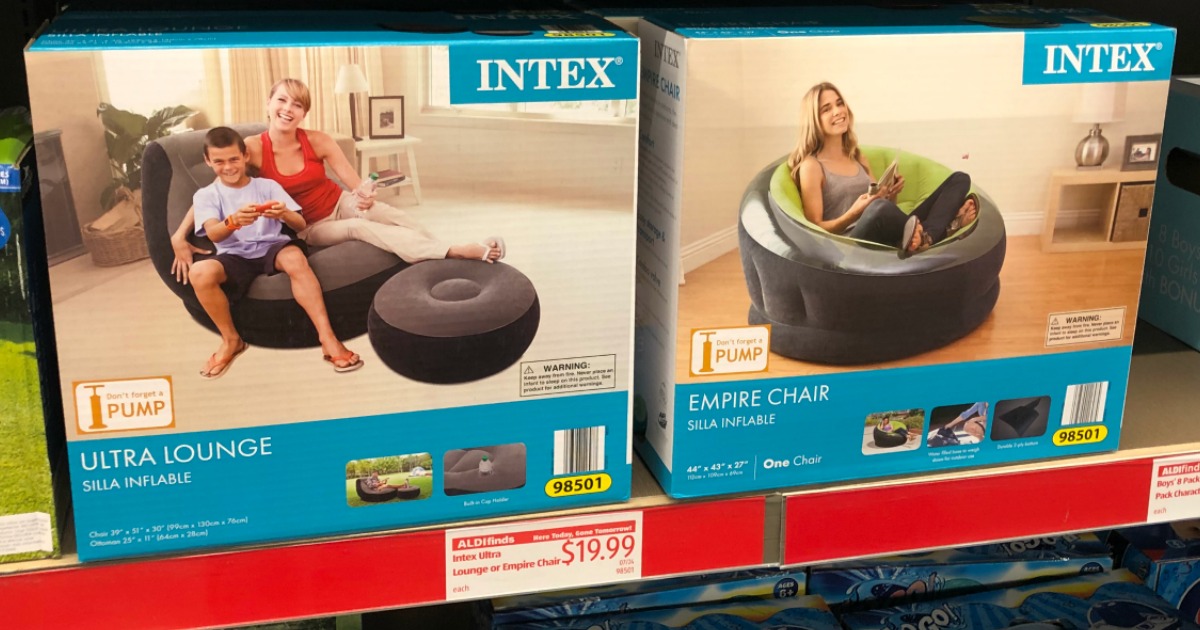 ALDI store shelf with Intex Inflatable Chairs